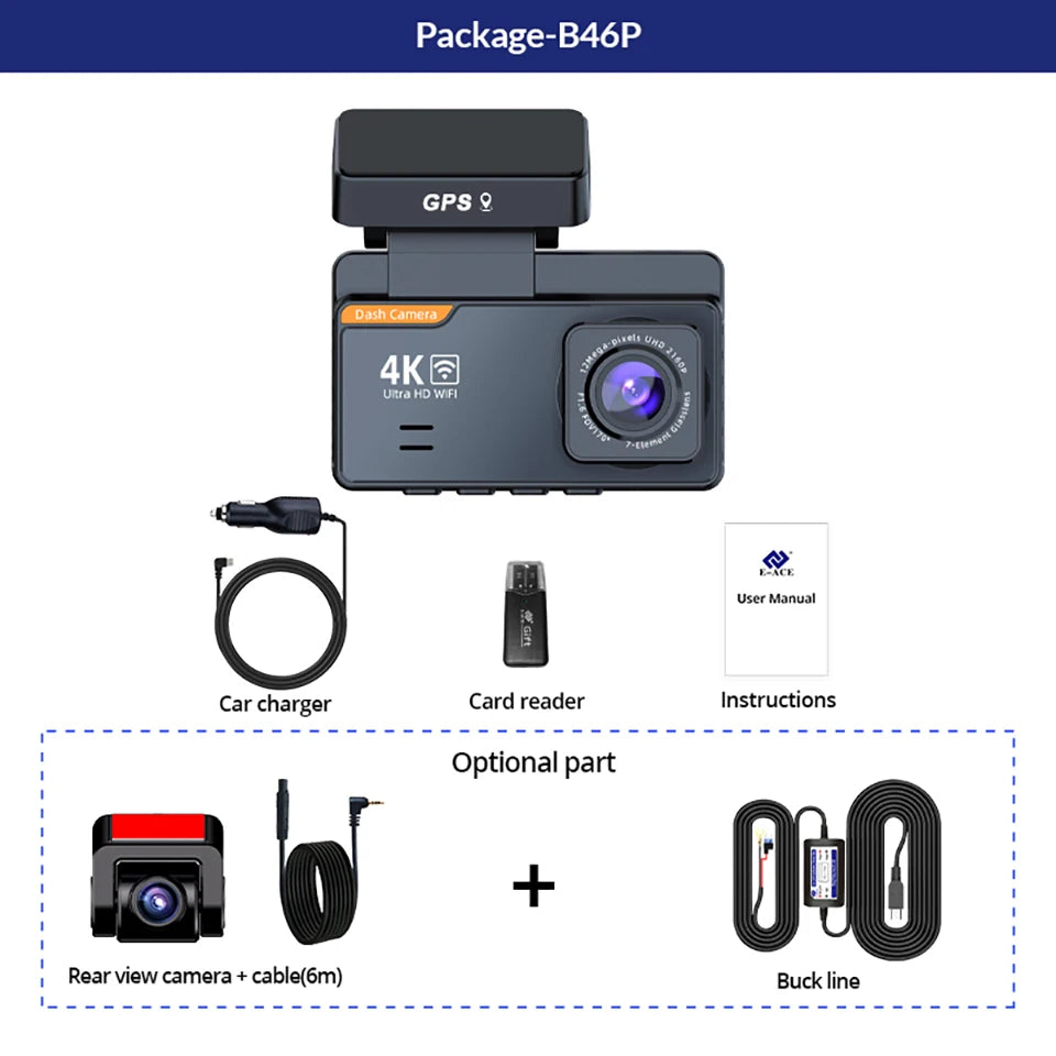 4K Dual Lens Dash Cam with GPS & WiFi