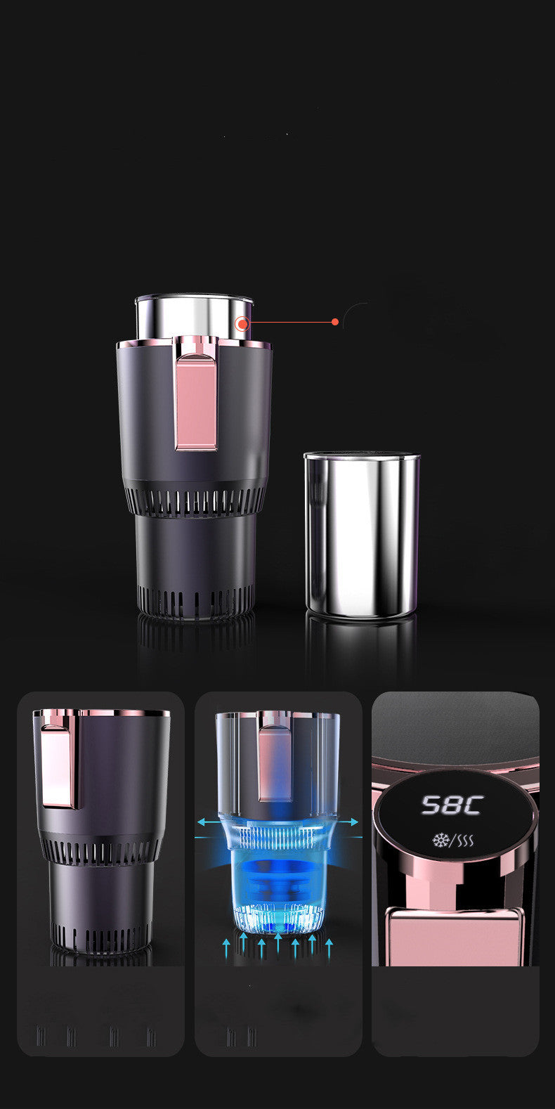 Heating and cooling car cup holder with digital display – image 5