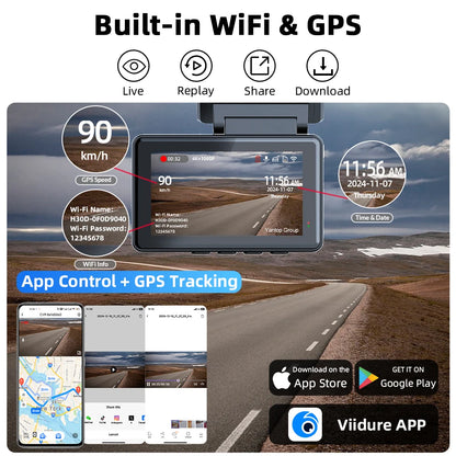 4K Dual Lens Dash Cam with GPS &amp; WiFi