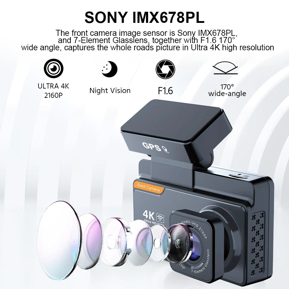 4K Dual Lens Dash Cam with GPS &amp; WiFi