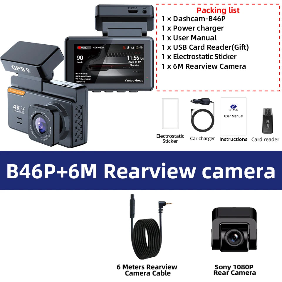 4K Dual Lens Dash Cam with GPS &amp; WiFi